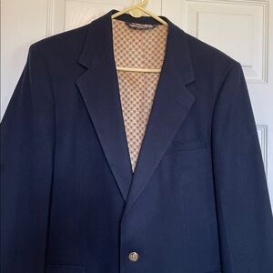 VTG John Alexander 100% wool navy suit sport coat jacket 2 gold crest buttons